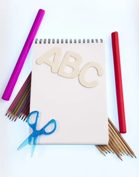 Back to school, Notepad with supplies — Stock Photo, Image