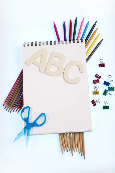 Back to school, Notepad with supplies — Stock Photo, Image