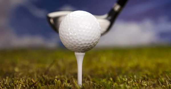 Golfball auf grüner Wiese, Fahrer — Stockfoto