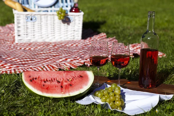 Kosz piknikowy na zielony trawnik — Zdjęcie stockowe