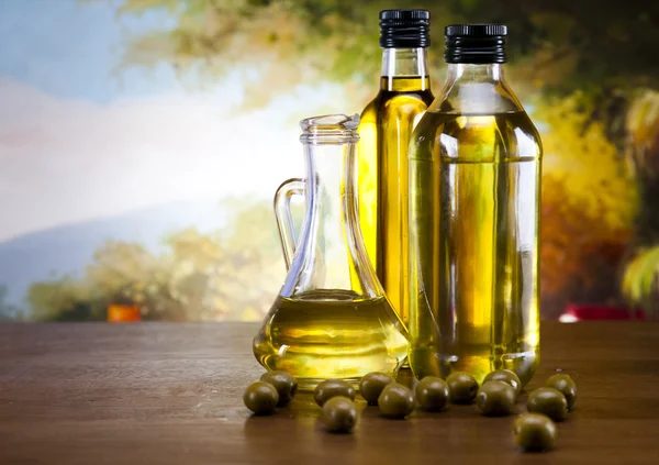 Olivový olej a olivy — Stock fotografie