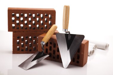 İnşaat aracı, tuğla arka plan