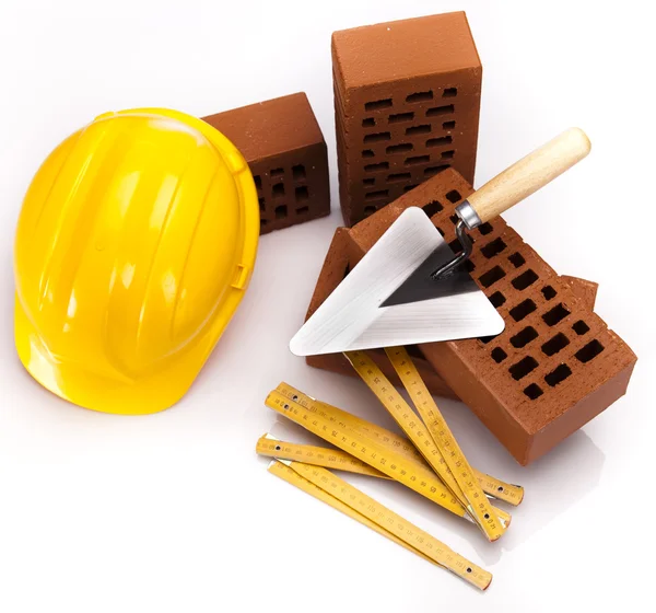 Building background, trowel and bricks — Stock Photo, Image