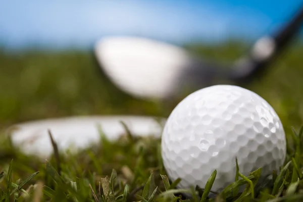 Golfboll på grön äng, driver — Stockfoto