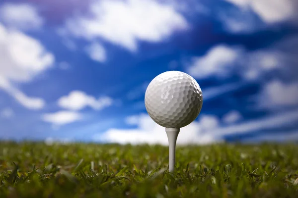Мяч для гольфа на зеленом лугу — стоковое фото