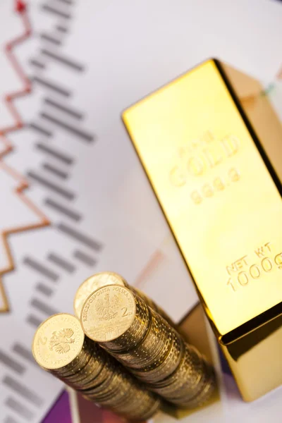 Gold bars and coins — Stock Photo, Image