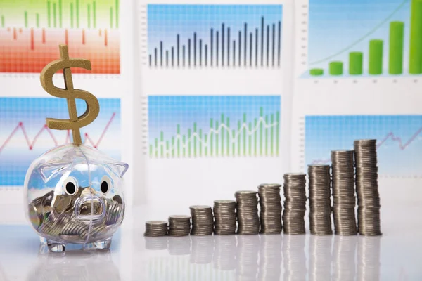 Piggy bank and money — Stock Photo, Image