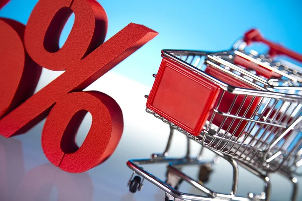 Shopping supermarket cart, percent sign — Stock Photo, Image