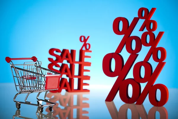 Shopping supermarket cart, percent sign — Stock Photo, Image