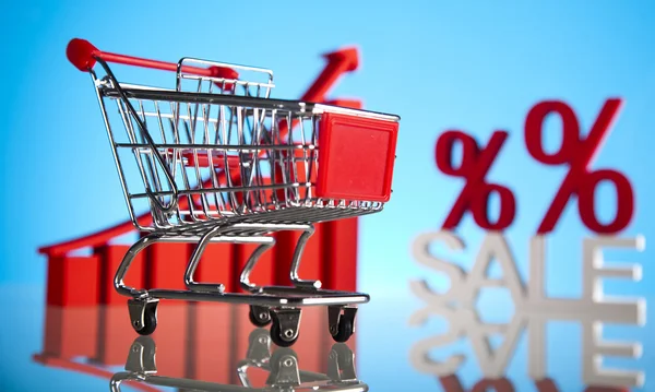 Sales growth chart, Shopping cart — Stock Photo, Image