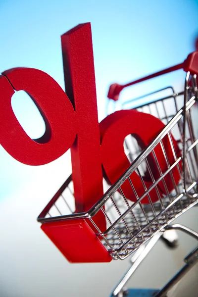 Procentteken supermarkt winkelwagen, — Stockfoto