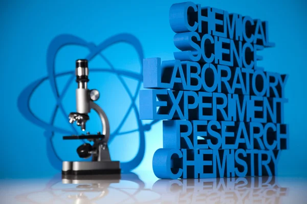 Atom, Molecules model, Laboratory glassware — Stock Photo, Image