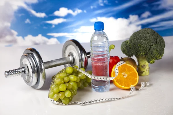 Diet and fitness, dumbell in vitamins — Stock Photo, Image