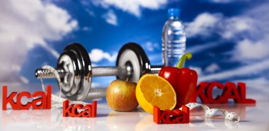 Diet and fitness, dumbell in vitamins clipart