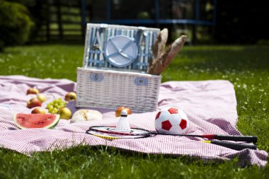 şarap ve piknik sepeti çim