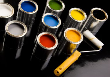 Cans of paint and roller clipart