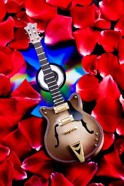Музыкальные инструменты - гитара и розы — стоковое фото