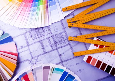 ev planı üzerinde arka plan ile seçim için renk örnekleri