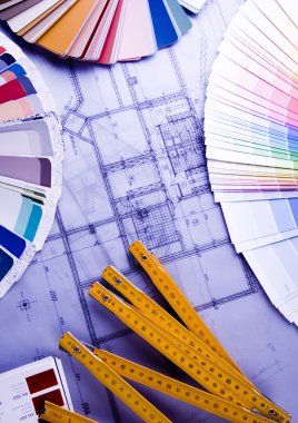 ev planı üzerinde arka plan ile seçim için renk örnekleri