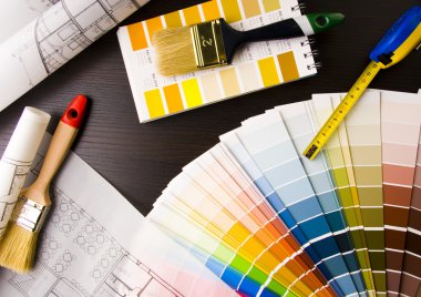 ev planı üzerinde arka plan ile seçim için renk örnekleri
