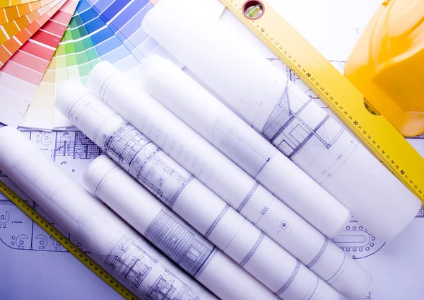 Vzorky barev pro výběr domu plán na pozadí — Stock fotografie