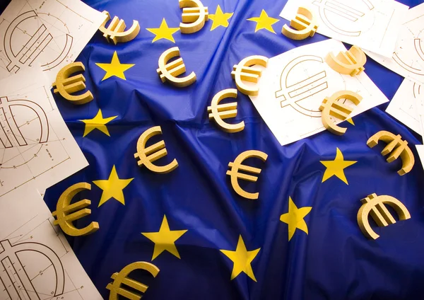 Signo euro en la bandera — Foto de Stock