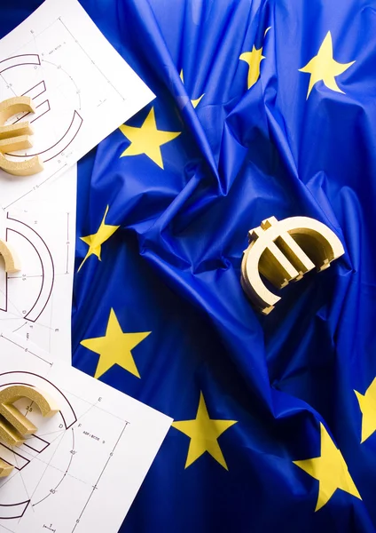 Signo euro en la bandera — Foto de Stock