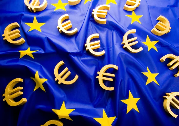 Flagge der Europäischen Union mit Euro-Zeichen — Stockfoto