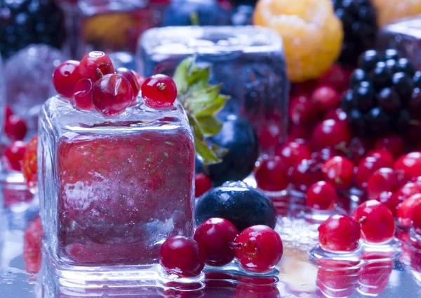 Sweet fruits & ice cubes — Stock Photo, Image