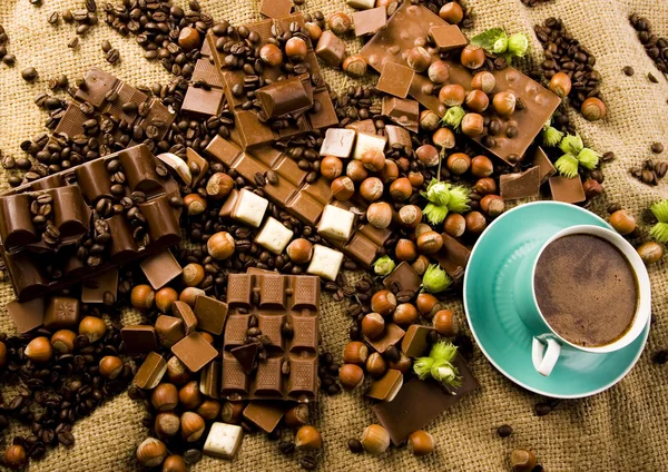 Chocolate & Coffee & Nuts — Stock Photo, Image