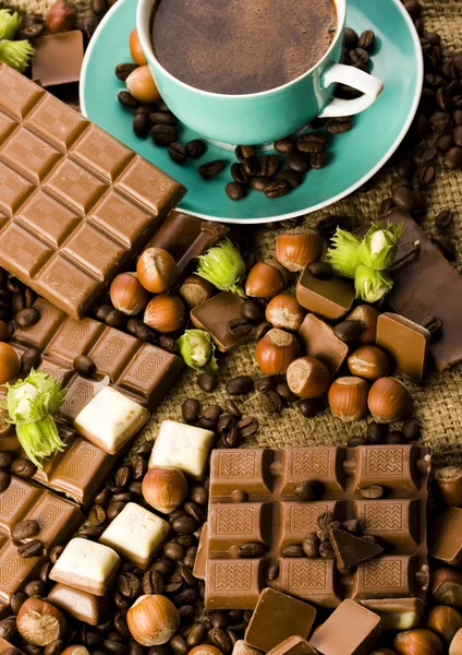 Chocolate & Coffee & Nuts — Stock Photo, Image