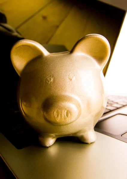 Laptop & Pig bank — Stock Photo, Image