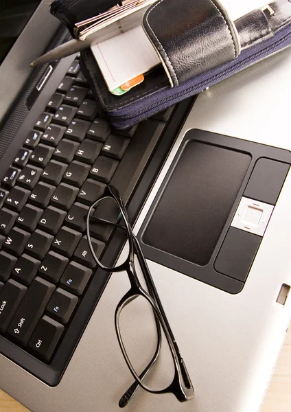 Laptop & Ballpoint & Glasses — Stock Photo, Image