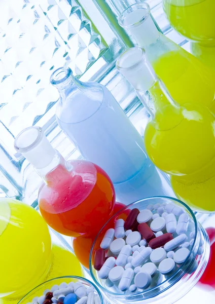 Laboratory flasks with drugs — Stock Photo, Image