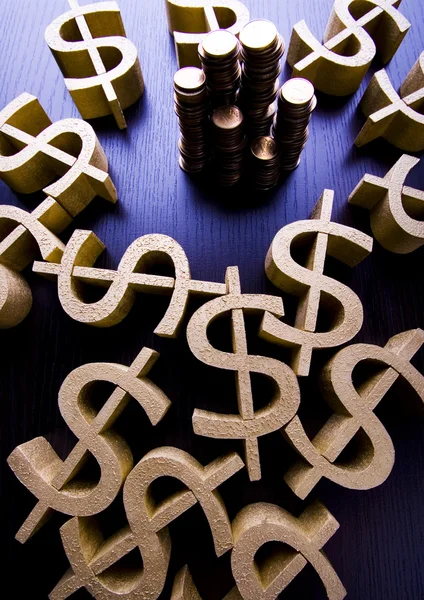 Money sign & coins — Stock Photo, Image