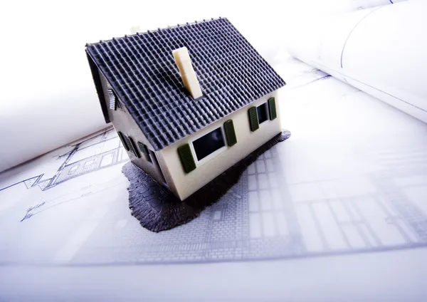 Close up of a blueprint & House — Stock Photo, Image