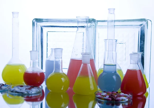 Laboratory flasks with drugs — Stock Photo, Image
