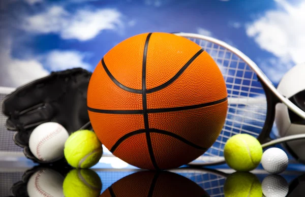 Four Sports, a lot of balls and stuff — Stock Photo, Image