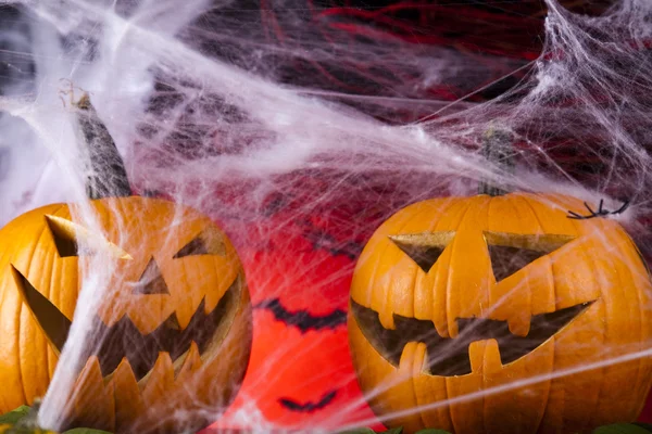 Tela de araña, calabaza de Halloween Jack —  Fotos de Stock