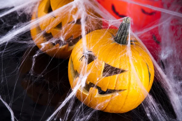 Ragnatela, Halloween zucca Jack — Foto Stock