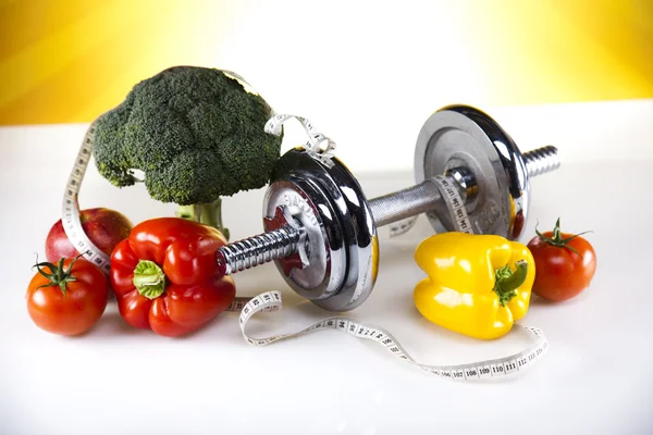 Vitamin and Fitness diet, dumbell — Stock Photo, Image