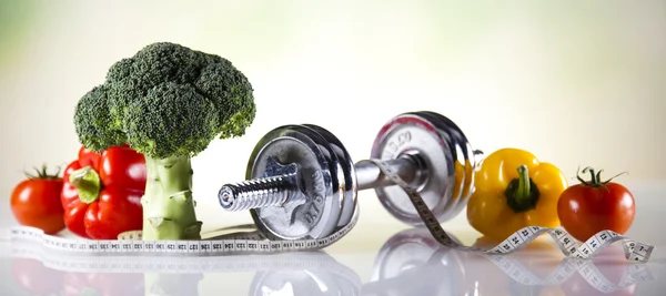 Vitamin and Fitness diet, dumbell — Stock Photo, Image