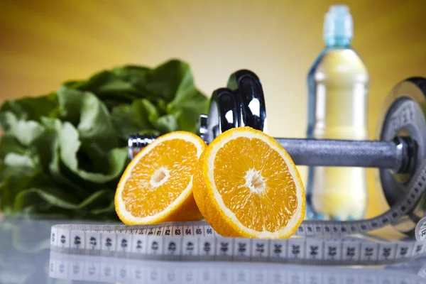 Fitness mat, kost, grönsaker — Stockfoto