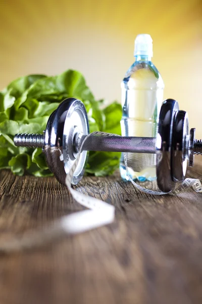 Vitamine en fitness dieet, dumbell — Stockfoto