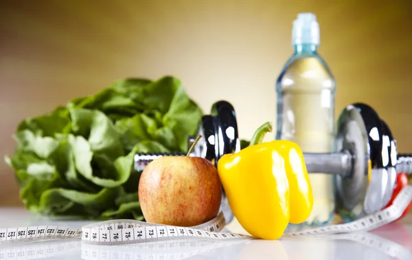 Fitness mat, kost, grönsaker — Stockfoto