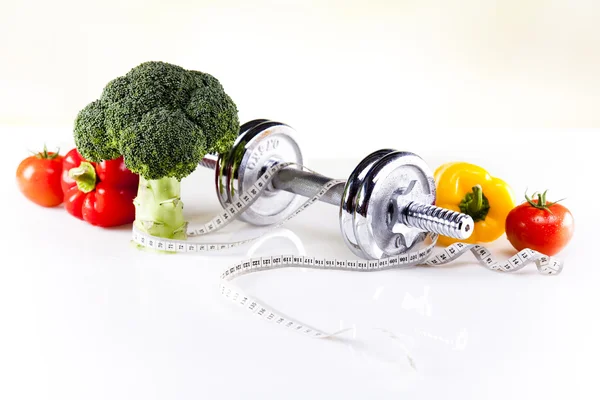 Vitamin and Fitness diet, dumbell — Stock Photo, Image