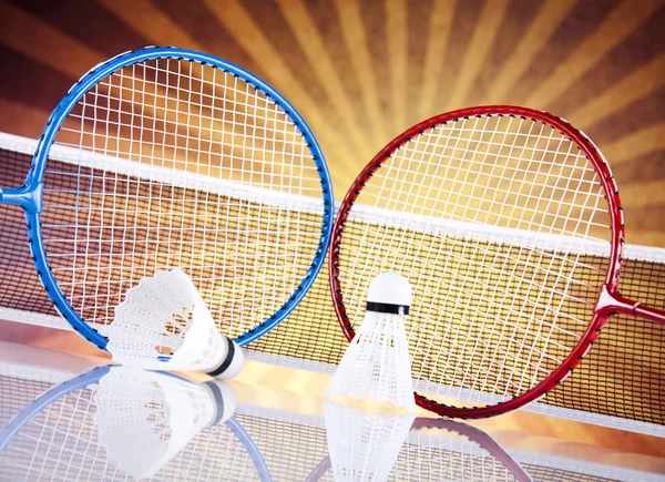 Shuttlecock em badminton raquete — Fotografia de Stock