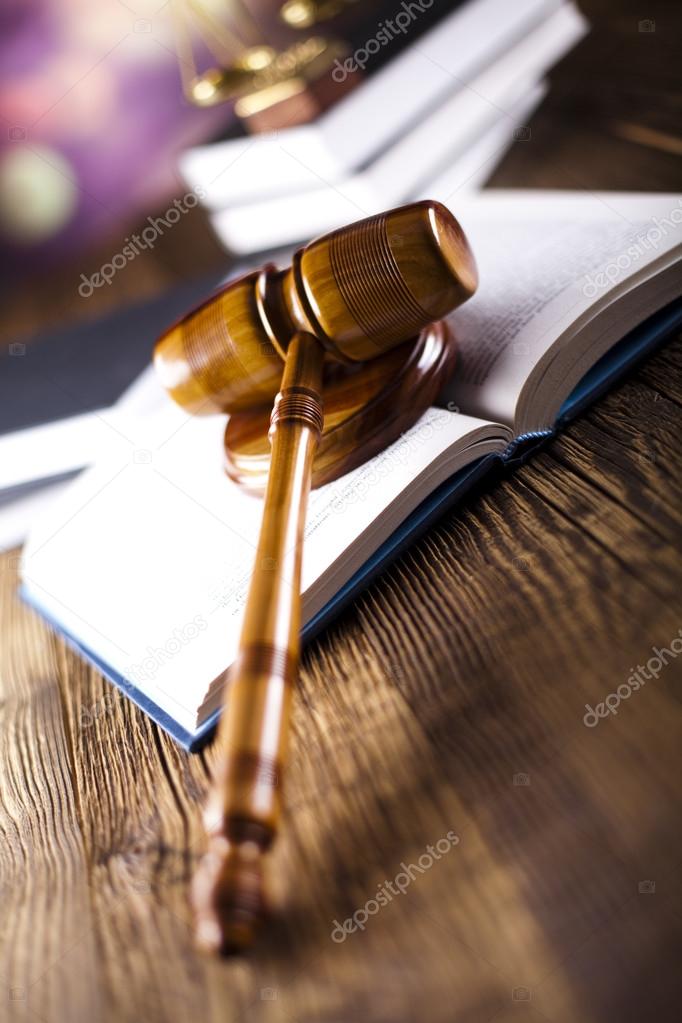 Scales of justice, gavel and books