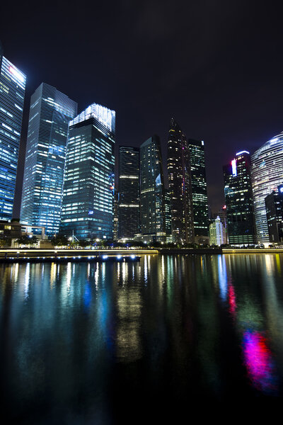 Skyscrapers in Marina Bay, Singapore at night