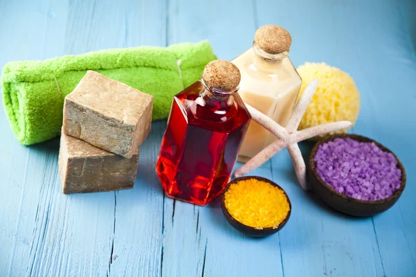 Spa, sea salt in wooden bowl — Stock Photo, Image